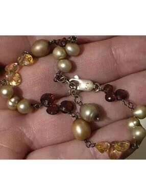 Vtg Sterling Silver Bracelet W/Authentic Multi-Color Gemstones & Pearls